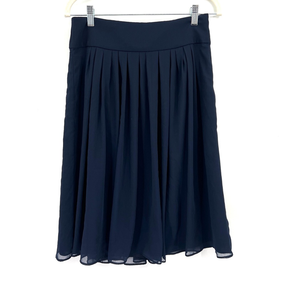 White House Black Market WHBM navy blue pleated chiffon midi skirt balletcore 6
